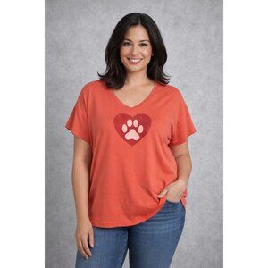 Life is Good Women's Crusher T Shirt Short Sleeve V Neck Pullover Orange Sz XXXL